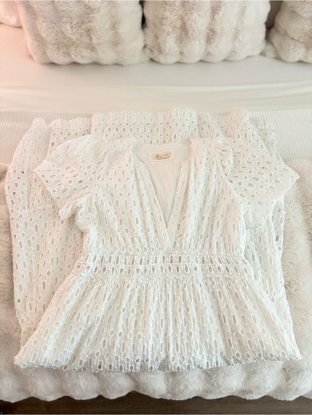 Anthropologie White Eyelet Maxi Dress with Puff Sleeves - Picture 3 of 6